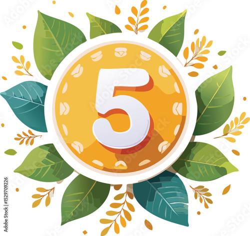 Unique Number Five Badge Vector – Fifth Place Recognition Emblem or Ranking Award Symbol