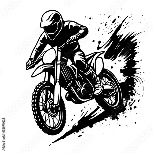 Motocross rider silhouette vector illustration capturing the extreme sport of a motorcycle jump, a black silhouette of a biker in mid-air