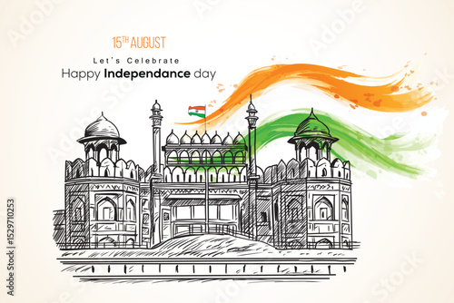 15th August Celebration Art – Hand-Drawn Red Fort