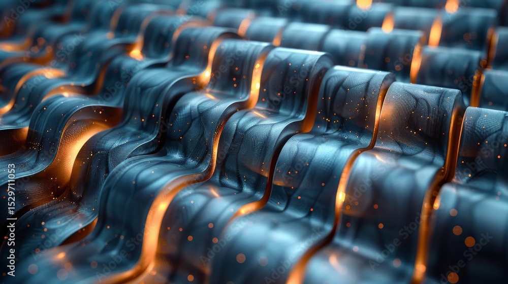 Fototapeta premium An abstract image featuring the intricate textures and curves of a smooth metal surface, highlighted by warm sparks, creating an alluring visual of modern artistic design.