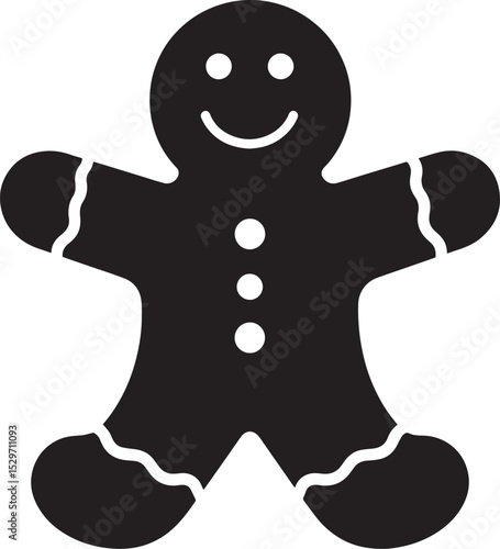 Gingerbread Man Cookie Silhouette | Black Vector for Holiday