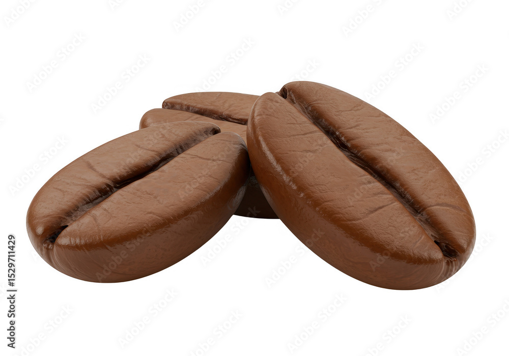 Obraz premium Three coffee beans in a pile isolated on transparent background