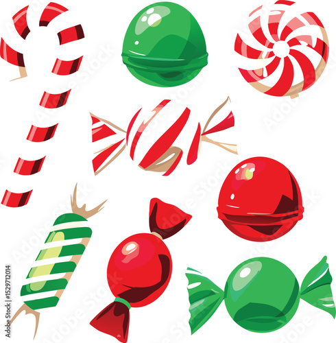 Colorful Assortment of Holiday Candies on a White Background