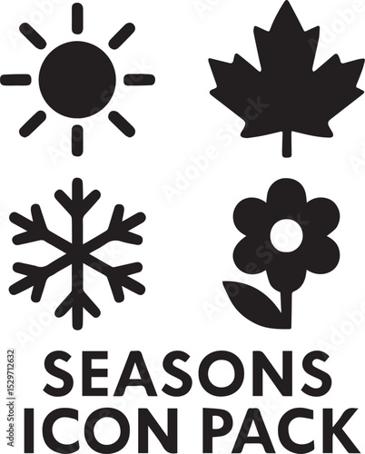 Four Seasons Icon Pack Sun, Maple Leaf, Snowflake, Flower -  High-Quality Vector Graphics for Design Projects
