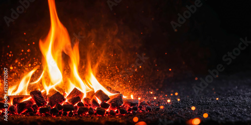 Fiery Embers and Flames on Dark Background