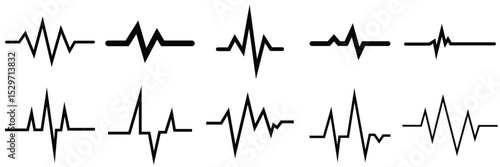 Red Heartbeat Line Vector – ECG Cardiogram Pulse Icon Set for Heart Rate and Health Monitoring