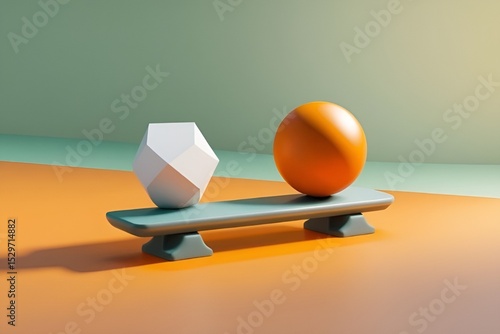 Minimal 3D Seesaw Scene with Geometric Shapes and Gradient Background