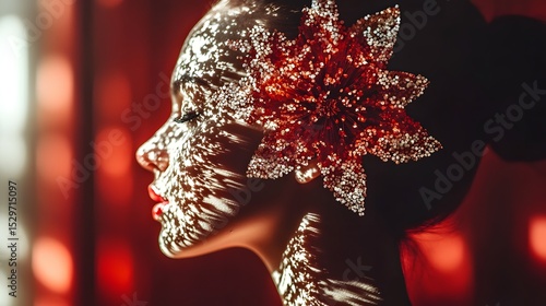 Illuminated Profile A Woman's Beauty Under Patterns Of Light