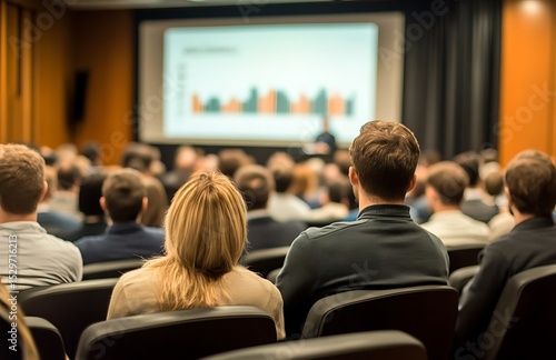 Business Presentation, Conference Room, Team Watching Graph, Modern Office Meeting
