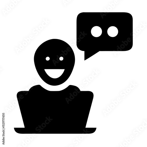 Smiling Man Engaged in Online Therapy Session Through Laptop Chat in Silhouette Form