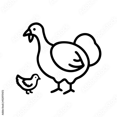 Turkey and Chick Standing Together on a Farm During Daylight Hours in a Warm Environment