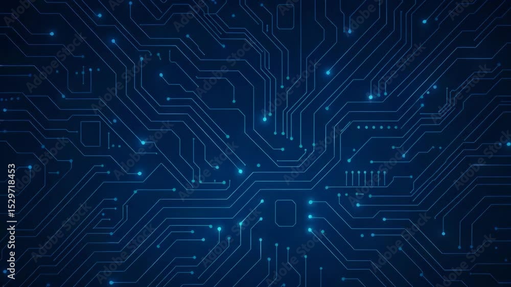 Detailed close-up of a blue circuit board background, showcasing intricate pathways and electronic connections Detailed close-up of a blue circuit board background, showcasing intricate pathways and electronic connections