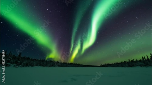 Wallpaper Mural Dancing northern lights over snowy forest landscape seamless looping 4k time-lapse animation video background Torontodigital.ca