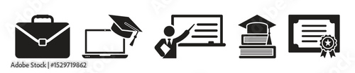 Collection of education university vector icons on white background