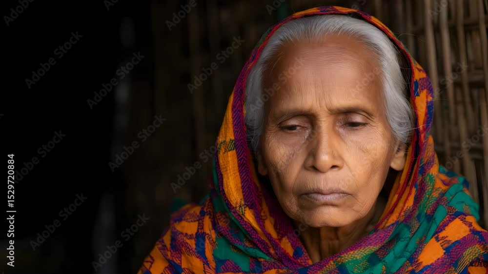 Wisdom and Resilience captured in the eyes of an elderly woman showcasing culture and tradition in her vibrant attire Wisdom and Resilience captured in the eyes of an elderly woman showcasing culture and tradition in her vibrant attire