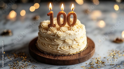 Centennial celebration cake with gold candles
