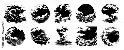 retro wave crest illustrations set