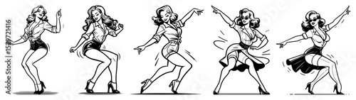stylized pin up dancing girls set