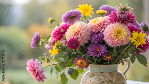 Wallpaper Mural Vibrant autumn bouquet of dahlias and chrysanthemums in a vintage vase Torontodigital.ca