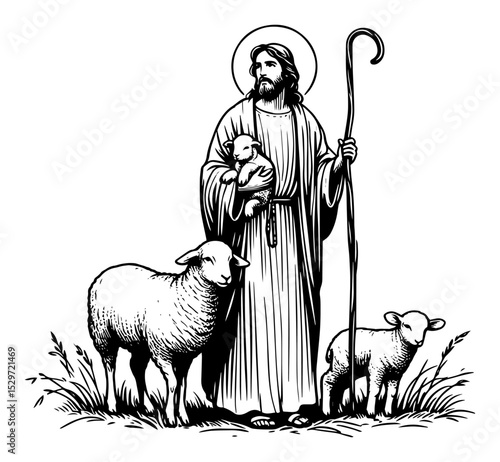 jesus shepherd with lamb vintage illustration