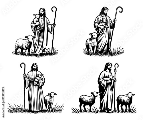 collection of jesus with sheep engravings