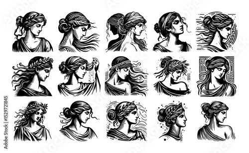 vintage greek goddess profile portraits