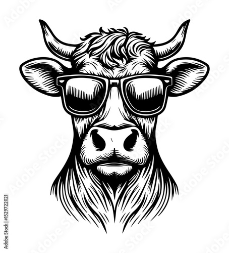 cool cow with sunglasses vector illustration