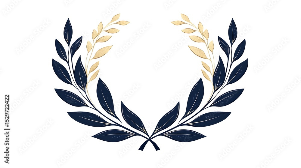 Fototapeta premium Gold-blue laurel wreath, award design, white