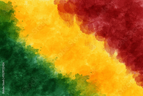 Mesh gradient with grain texture watercolor. Red, green, yellow colors. Abstract banner. Black history month. Juneteenth. MLK day. 