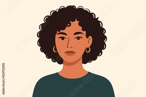 Beautiful African American woman with curly hair. Young black female portrait. Modern vector avatar illustration. Social media profile icon. Diversity, inclusion, beauty concept.