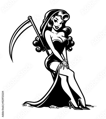 sexy pin up grim reaper girl with scythe