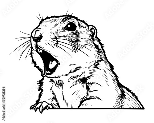 surprised prairie dog illustration in black and white