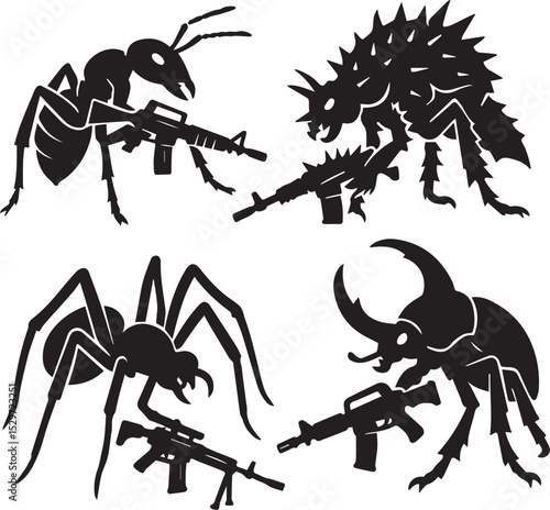 assault insects set vector illustration silhouette