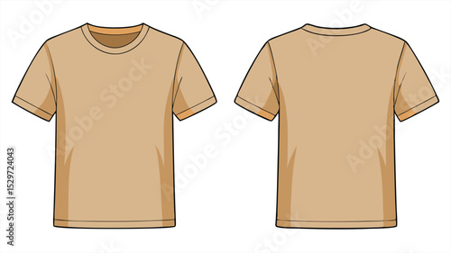 Beige short sleeve t shirt template front and back view isolated on white background