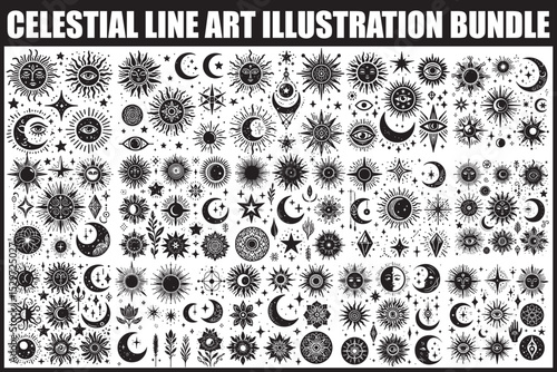 Celestial Sun Moon Star Clipart SVG
