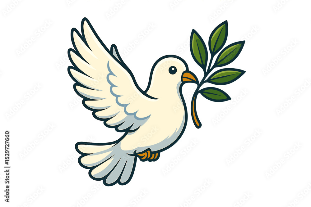 Peace dove with olive branch vector illustration. Flying white bird as a symbol of hope, freedom, love, and harmony. Holy Spirit christian religious concept. Cute cartoon icon. Peace dove with olive branch vector illustration. Flying white bird as a symbol of hope, freedom, love, and harmony. Holy Spirit christian religious concept. Cute cartoon icon.