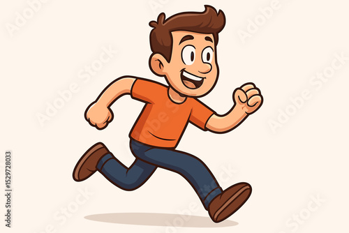 Running man cartoon character vector illustration. Happy young boy jogging fast. Energetic kid in motion with a smile. Active lifestyle, fun exercise, and speed concept.