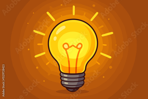 Light bulb idea concept. Glowing lamp inspiration. Creative innovation solution. Thinking symbol. Energy electricity power icon. Eureka discovery invention. Bright cartoon vector.