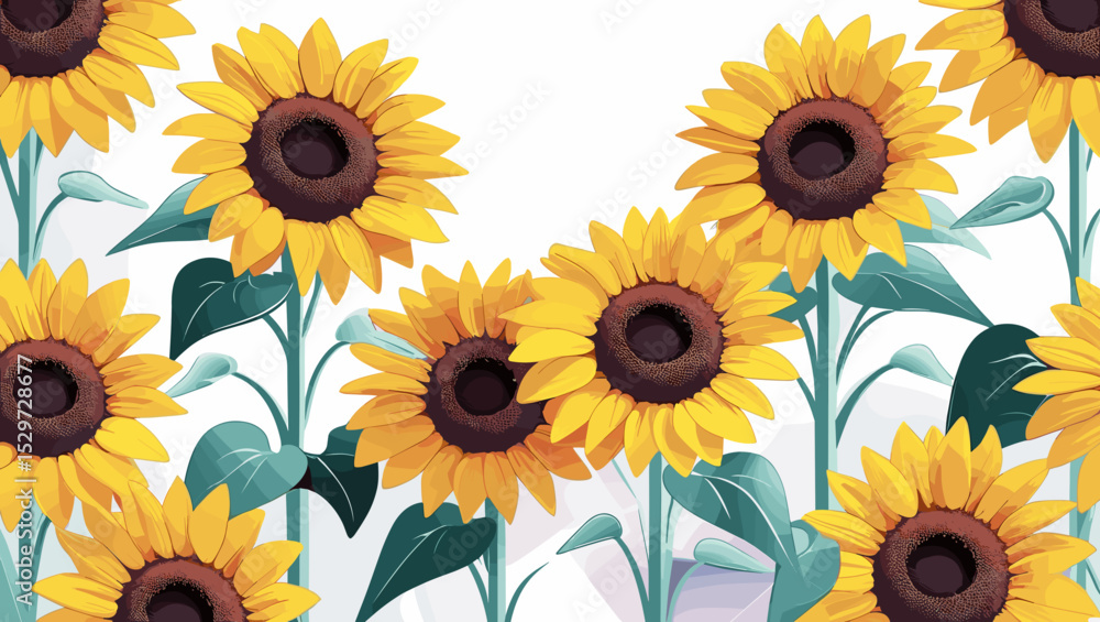 Sunflowers in bright colors on a white background with copy space Sunflowers in bright colors on a white background with copy space