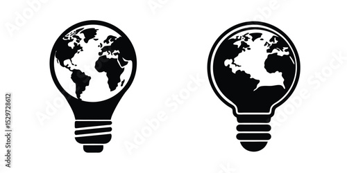 Light Bulb Silhouette with a World Globe with Continents Inside Isolated on White Background