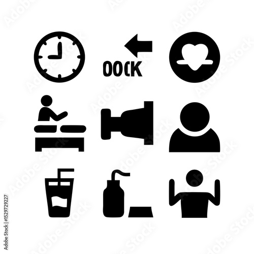 Pictogram-style habit icons: drink water, 10k steps, flossing, sleep goal, intermittent fasting, screen time limit"