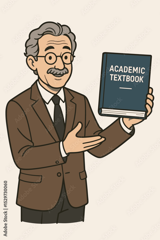 Wise elderly professor or academic scholar holding an academic textbook. Vector character for education, science, and learning concepts. University teacher recommending a book. Wise elderly professor or academic scholar holding an academic textbook. Vector character for education, science, and learning concepts. University teacher recommending a book.