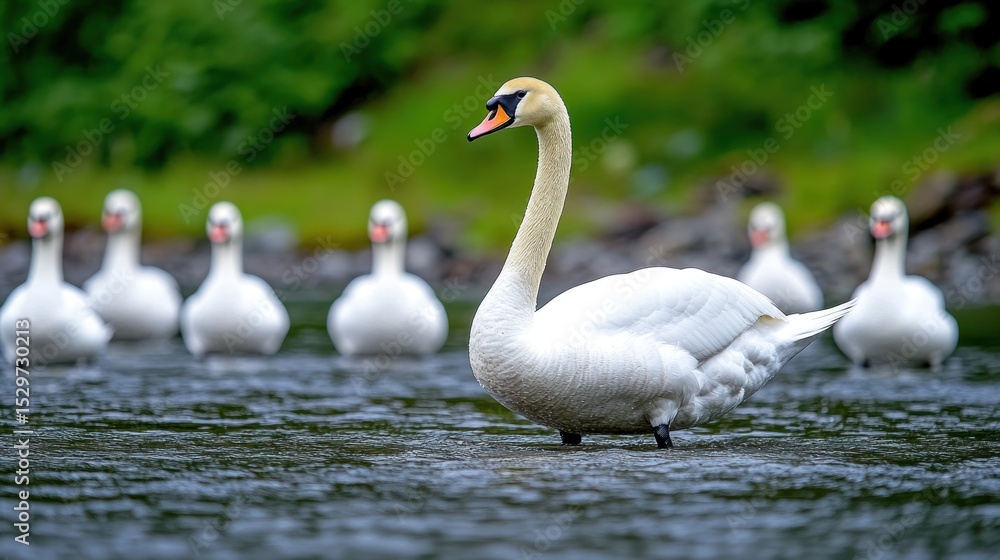 Fototapeta premium Majestic Swan in Tranquil Lake