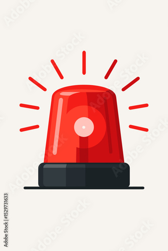 Red flashing alarm light vector icon. Emergency siren for police or ambulance. Danger warning signal illustration. Security system alert symbol for attention and caution.