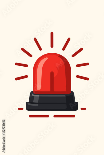Red alarm light flashing. Emergency siren beacon symbol. Vector illustration for warning, danger, and alert concepts. Security signal icon for urgent situations or safety alerts.