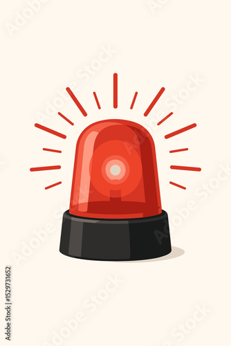 Red flashing alarm light vector illustration. Emergency siren beacon for warning and attention. Danger signal icon for police or ambulance. Security alert concept isolated on white.