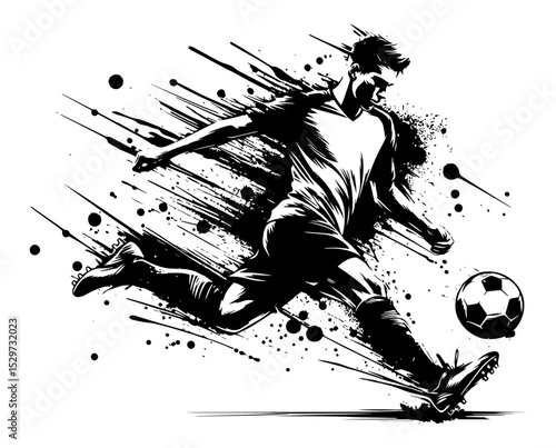 soccer player kicking ball in dynamic splatter vector style
