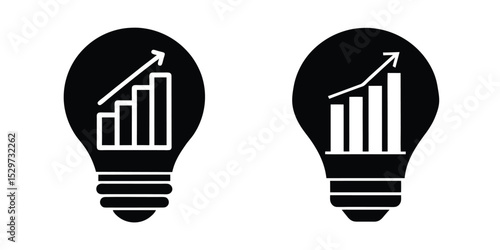 Light Bulb Silhouette with a Bar Chart with Growth Inside Isolated on White Background