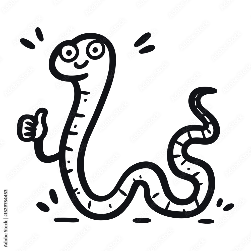 Fototapeta premium Cartoon worm giving thumbs-up illustration on transparent background, vector