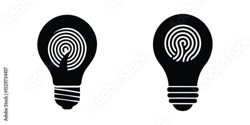 Light Bulb Silhouette with a Fingerprint Spiral Inside Isolated on White Background